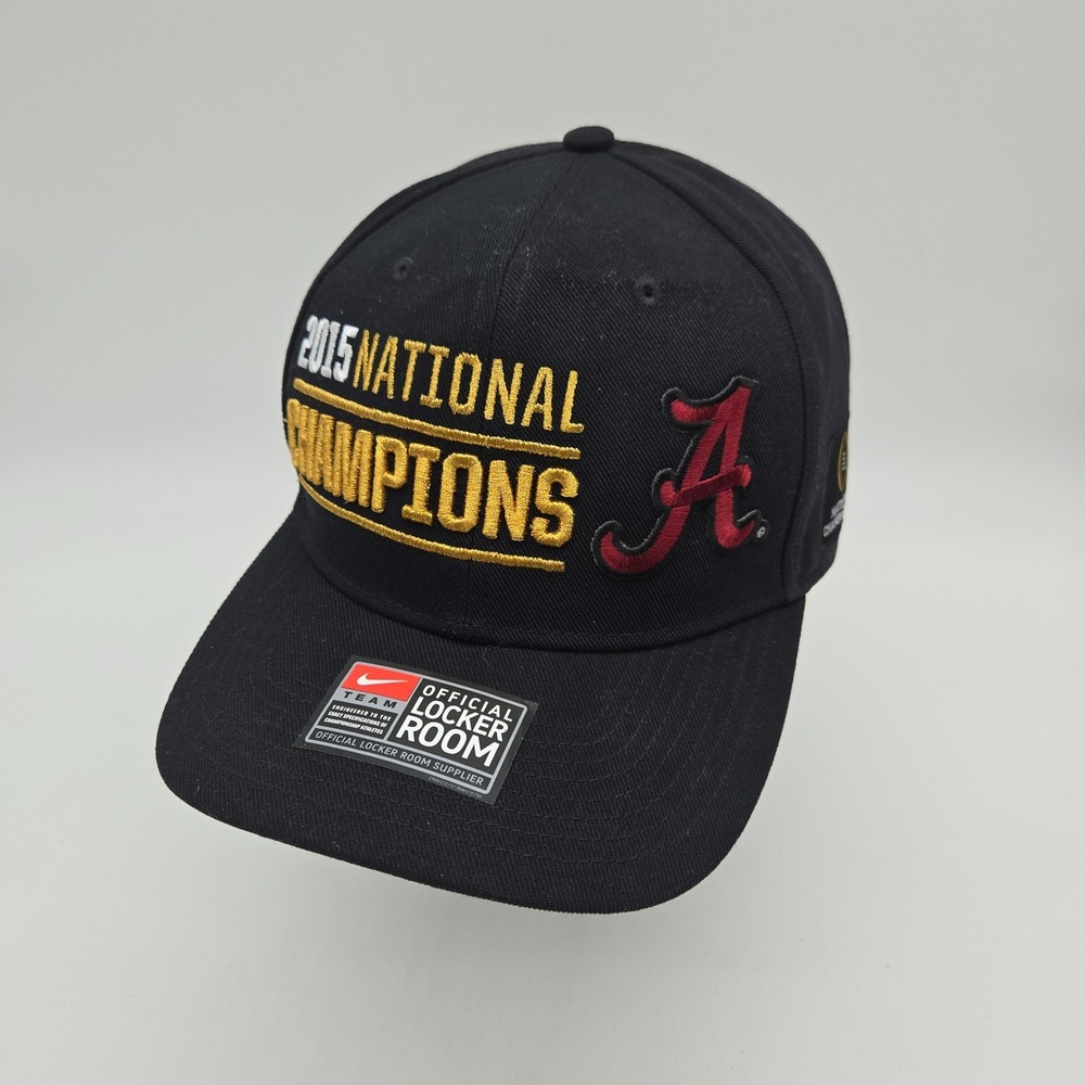 Nike Alabama Crimson Tide Strapback Hat Cap Black 2015 National Champs Football‎